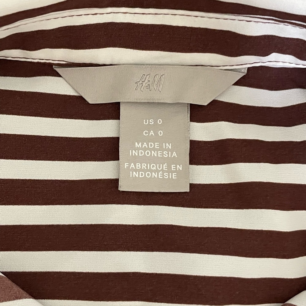H&M Womens White & Brown Striped Silky Button Down Shirt Size Small - Picture 3 of 9